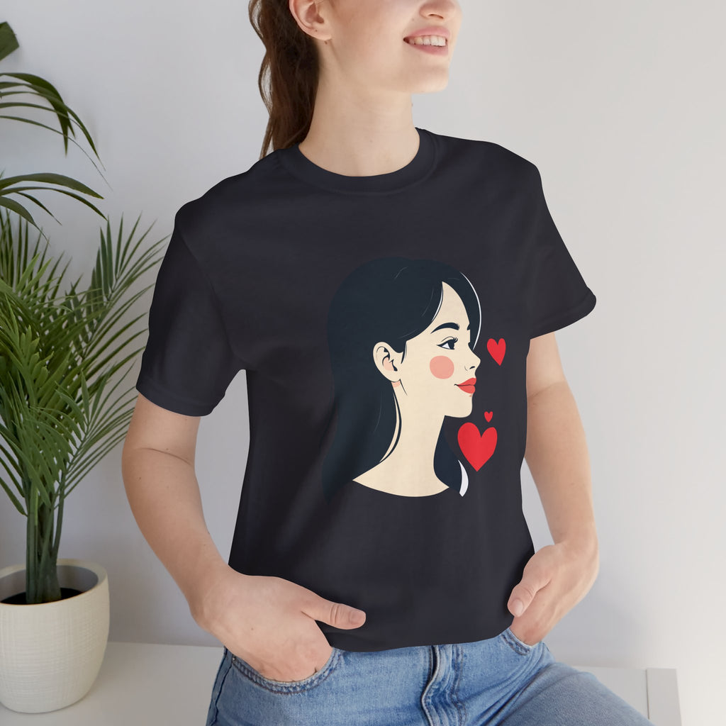 Women’s Portrait Tee with Heart Accents – Cute Kawaii Girl Graphic T-Shirt