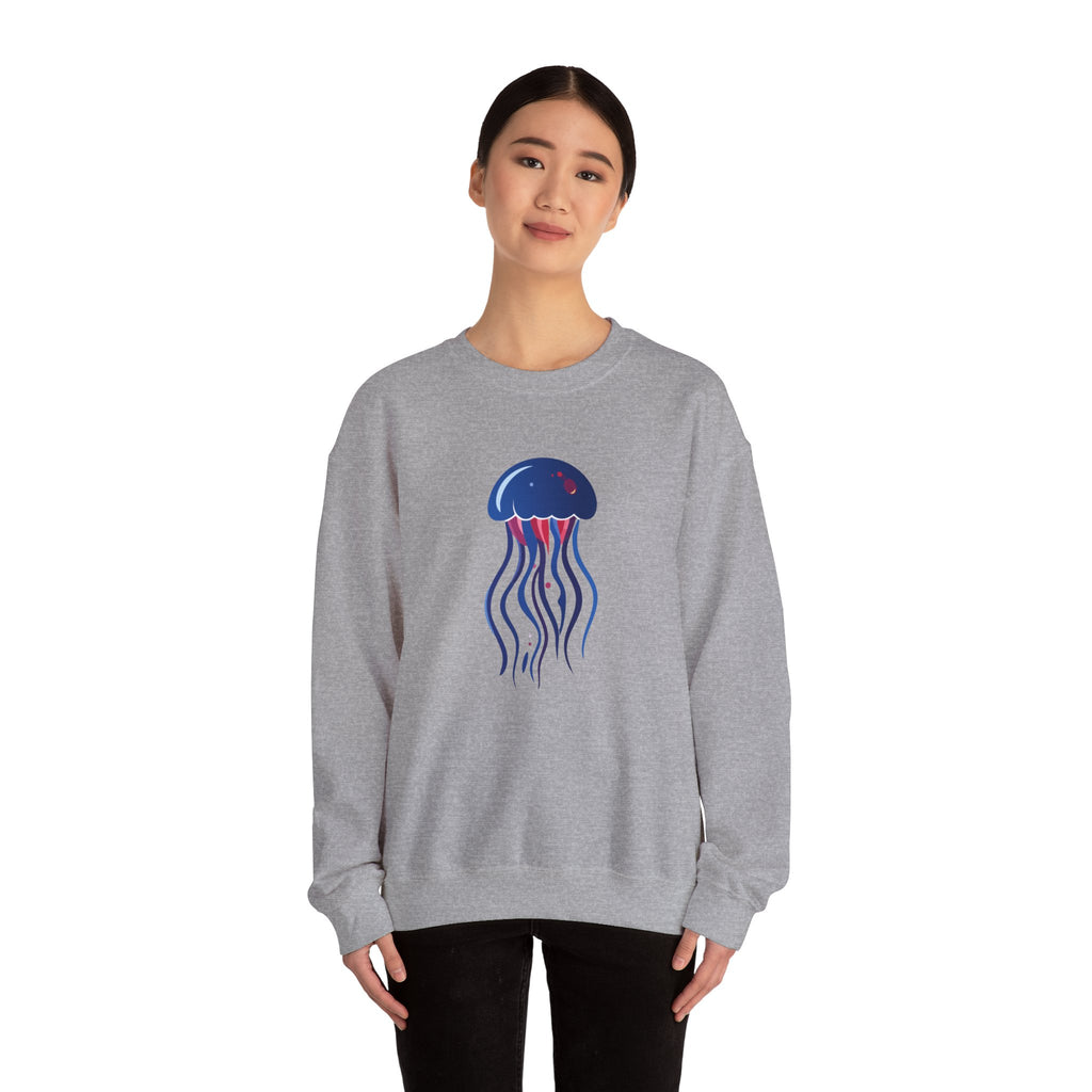 Jellyfish Graphic Crewneck Sweatshirt Cute Blue & Pink Ocean Animal Tee for Beach Lovers