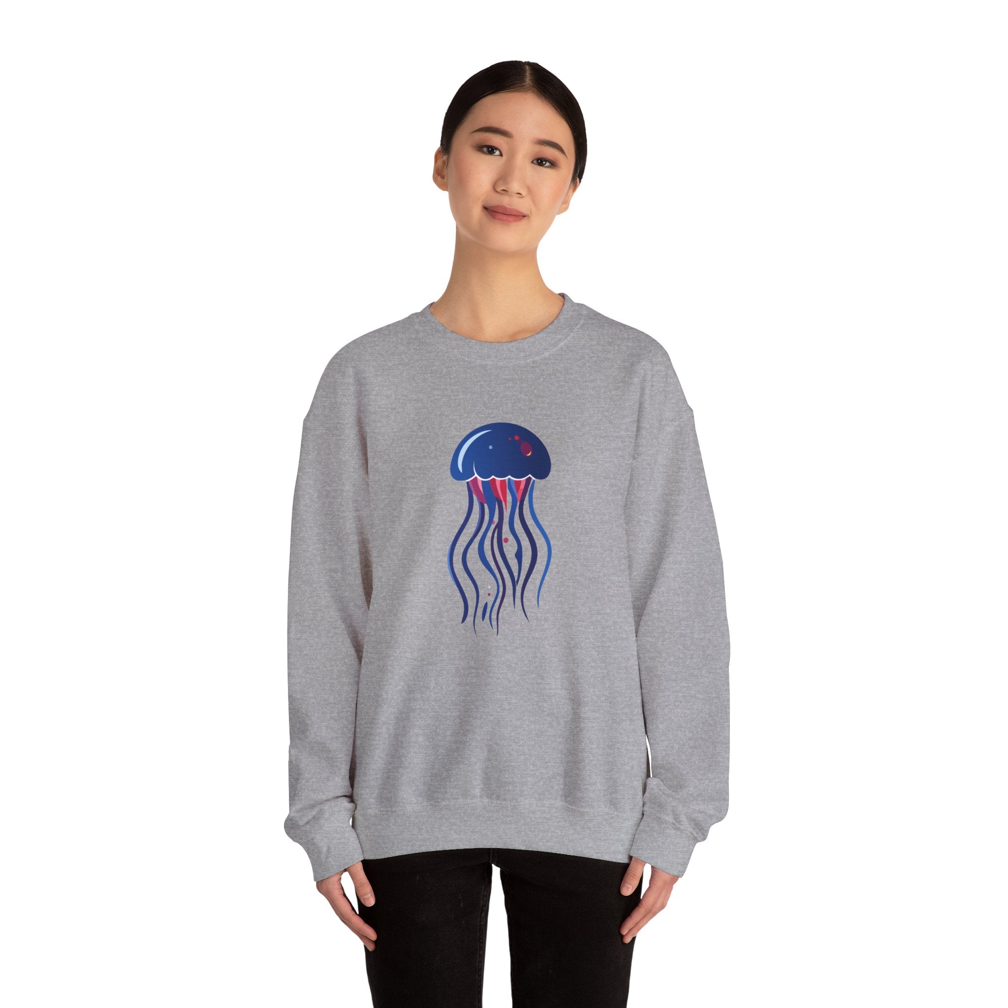Jellyfish Graphic Crewneck Sweatshirt Cute Blue & Pink Ocean Animal Tee for Beach Lovers