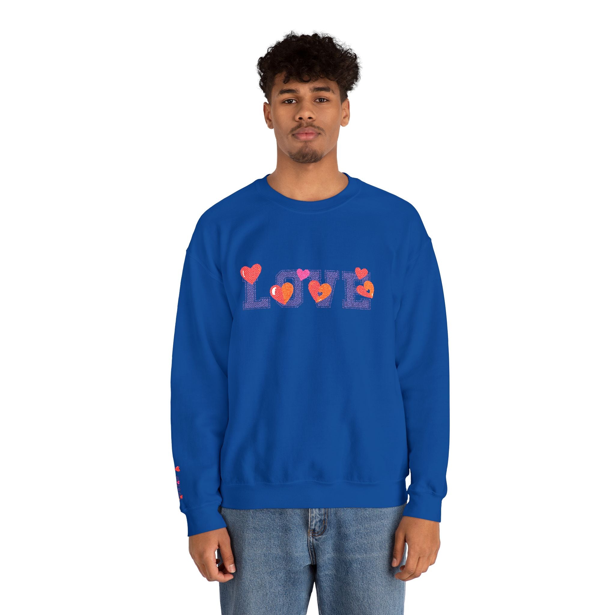 LOVE Floral Crewneck Sweatshirt Heart Pattern Cozy Pullover
