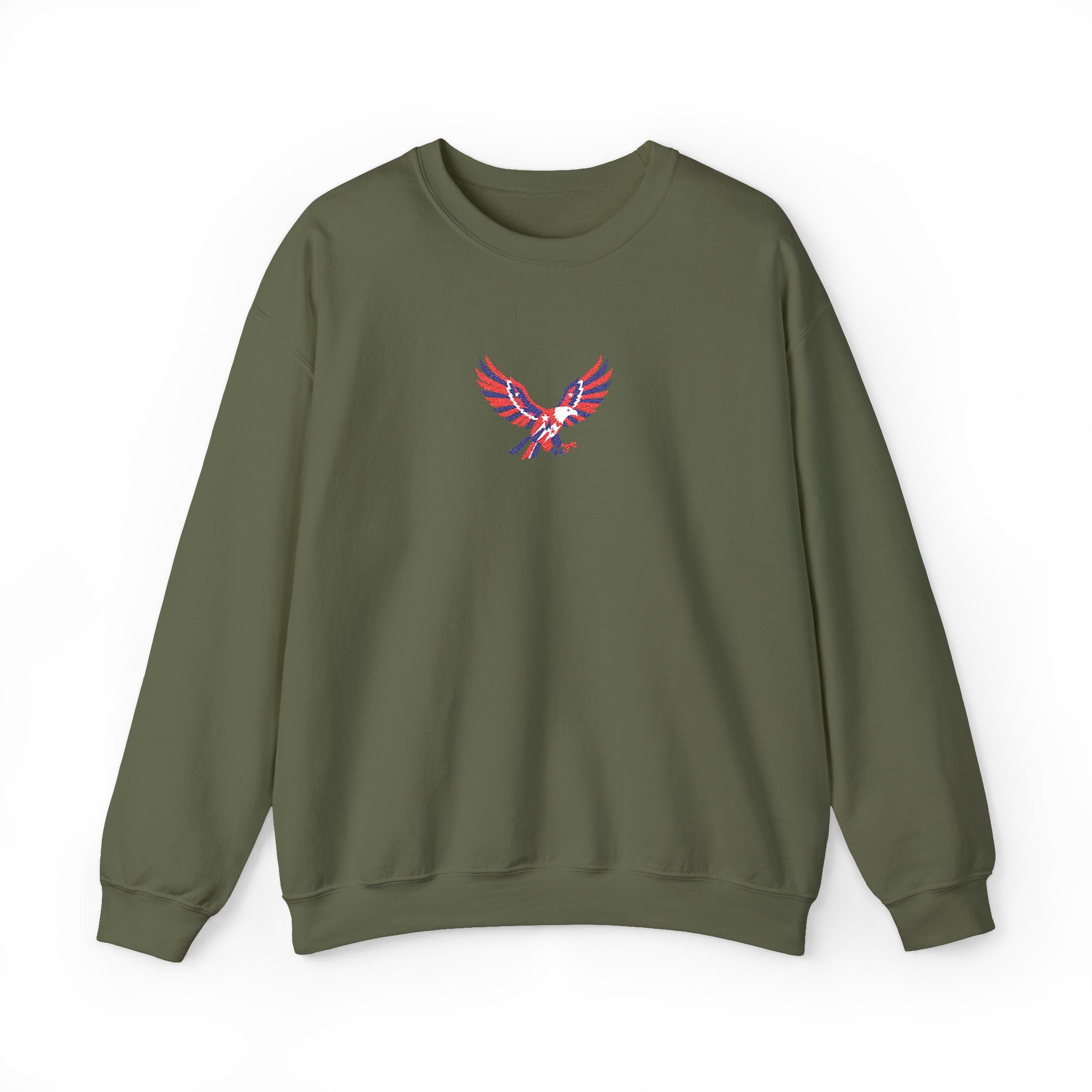 Green sweatshirt with floral design and text on a white background