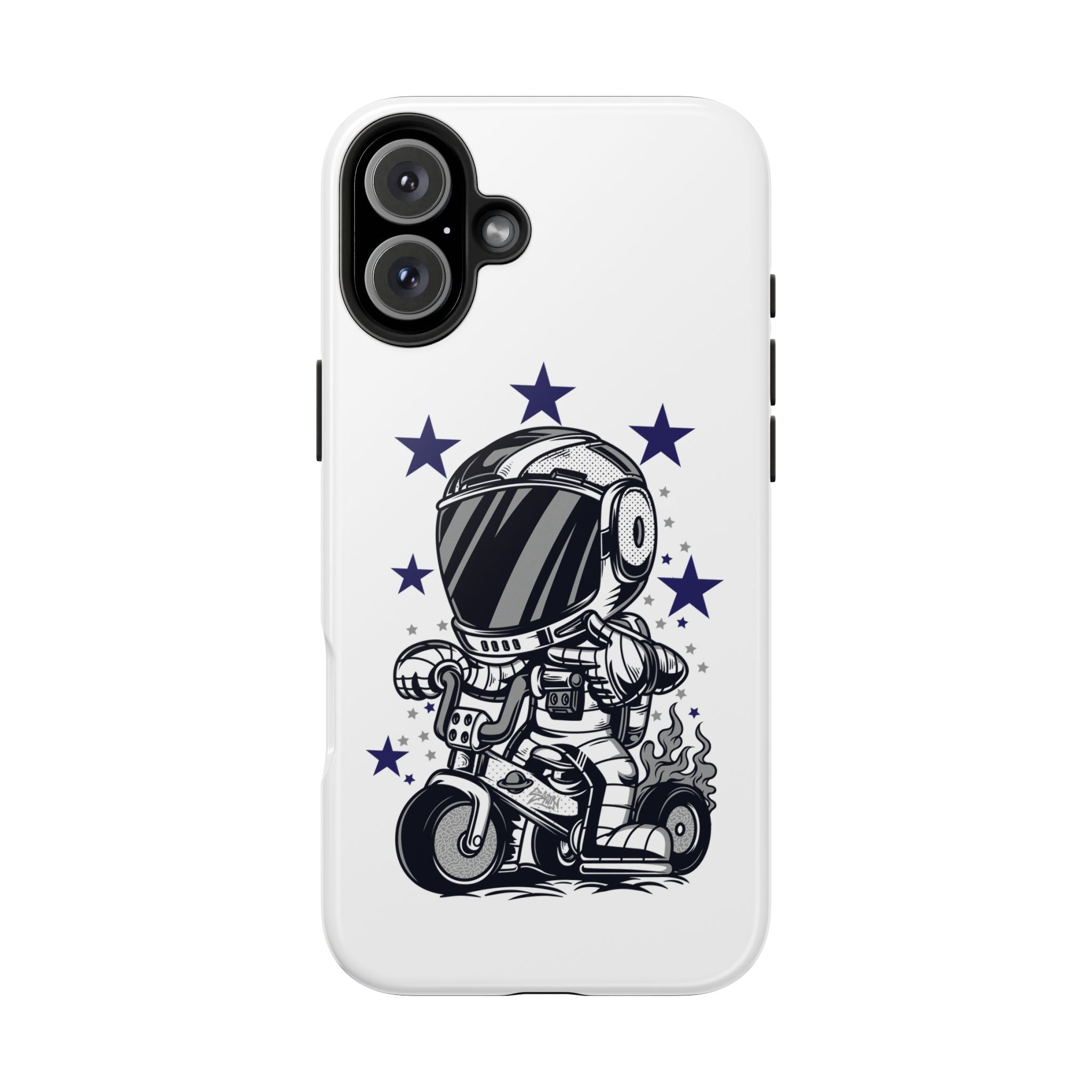 Astronaut Biker Tough Phone Case Retro Space Helmet Rider with Stars