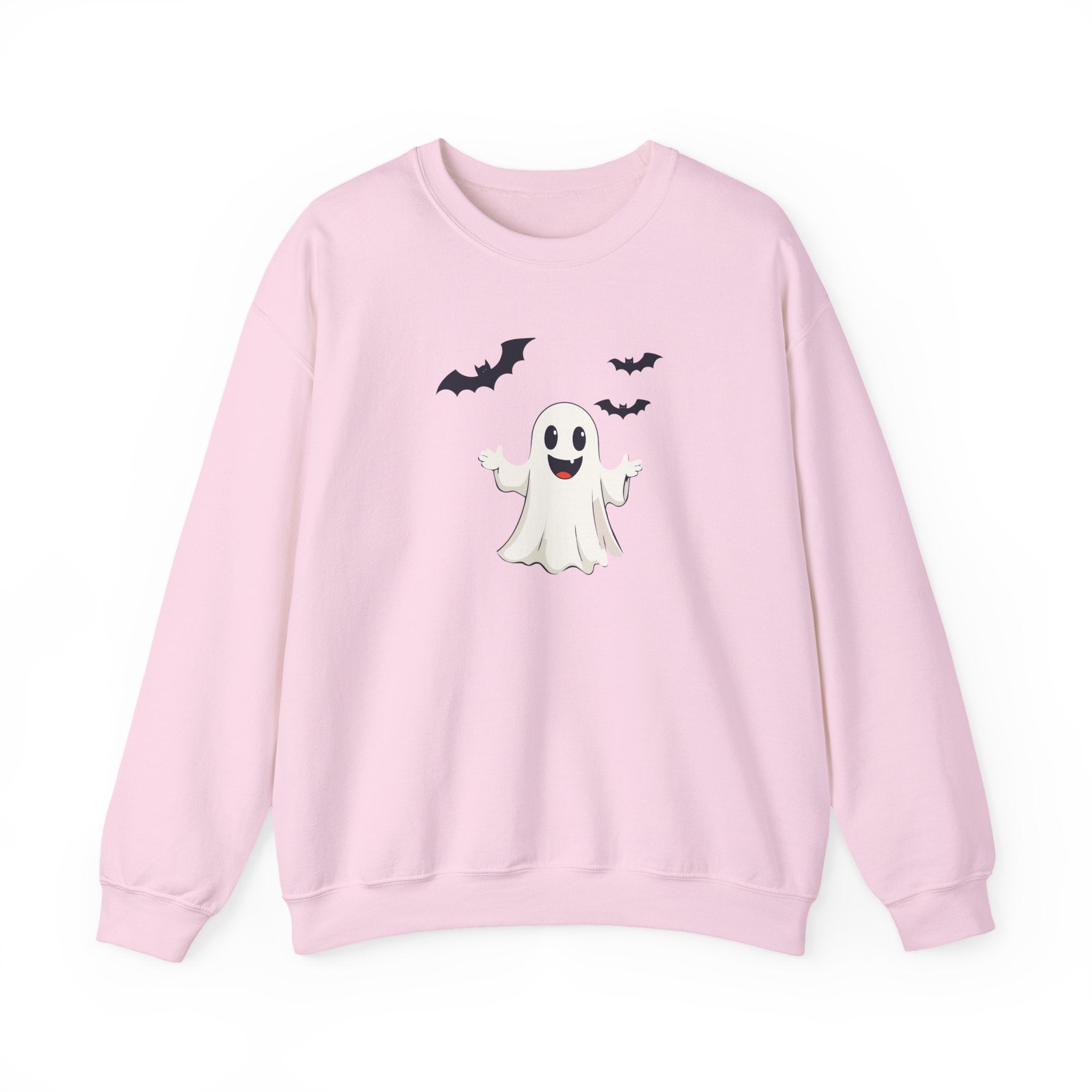Halloween Ghost Crewneck Sweatshirt Cute Boo Ghost & Bats Cozy Pullover