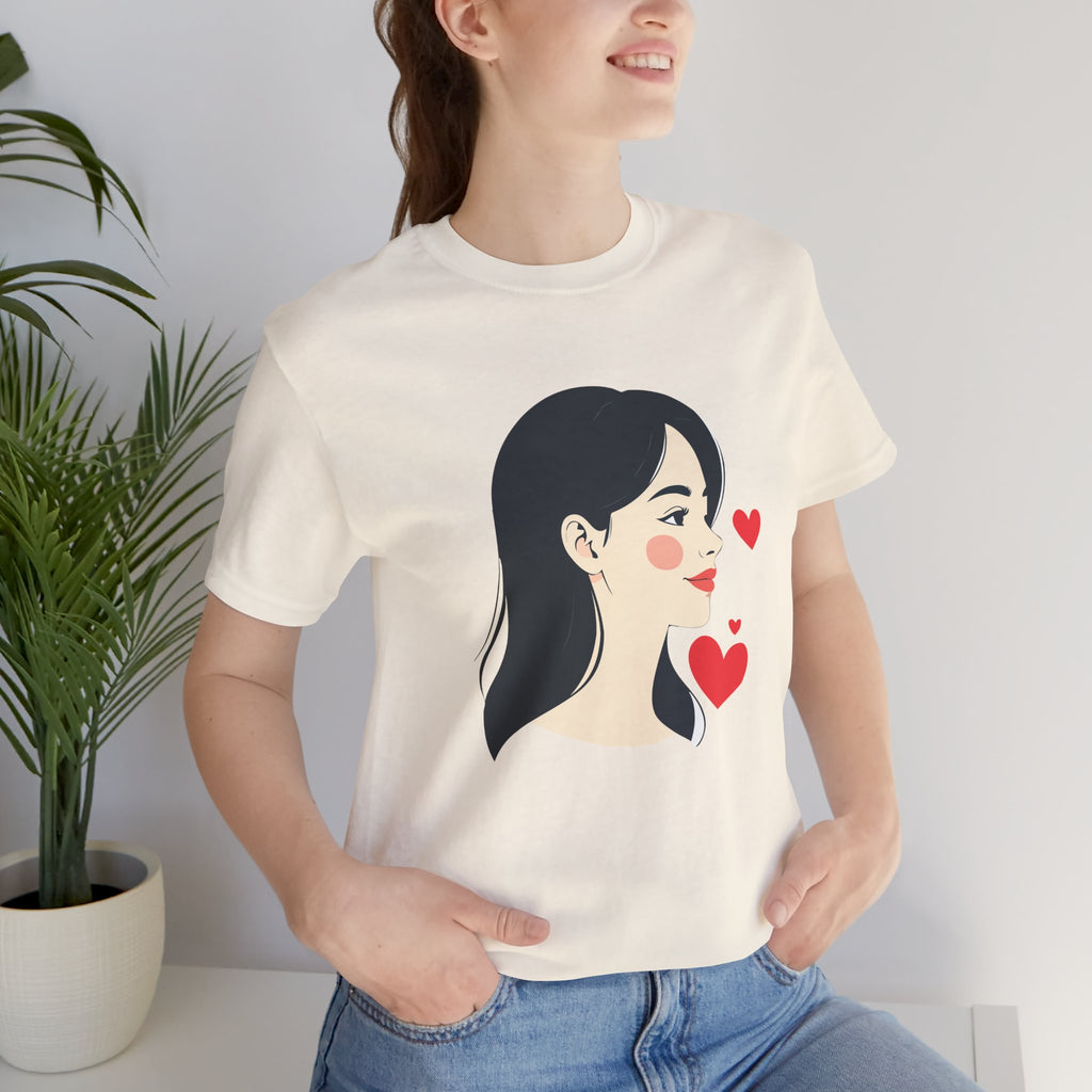 Women’s Portrait Tee with Heart Accents – Cute Kawaii Girl Graphic T-Shirt