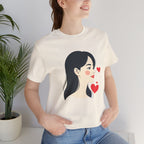 Women’s Portrait Tee with Heart Accents – Cute Kawaii Girl Graphic T-Shirt