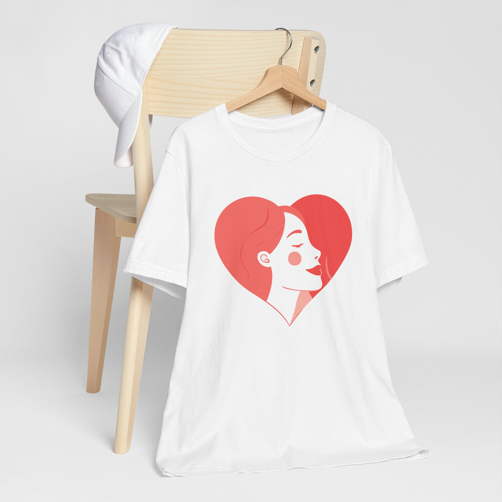 Heart Profile Tee - Minimal Romantic Woman Illustration T-Shirt