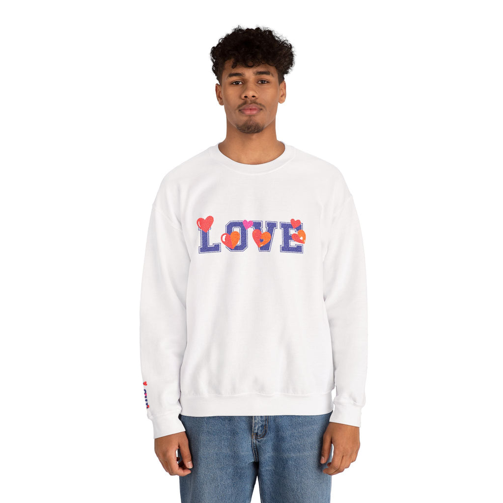 LOVE Floral Crewneck Sweatshirt Heart Pattern Cozy Pullover