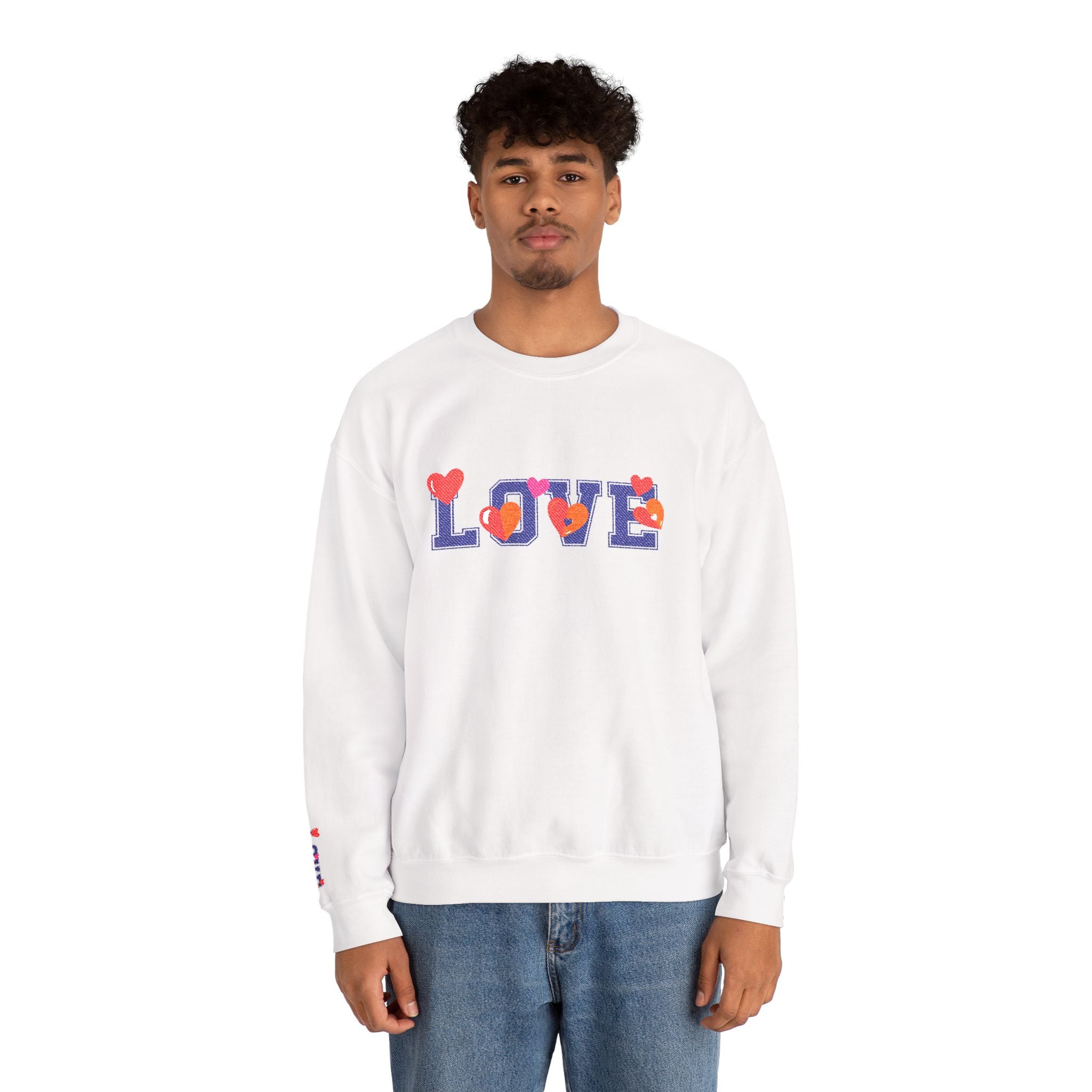 LOVE Floral Crewneck Sweatshirt Heart Pattern Cozy Pullover