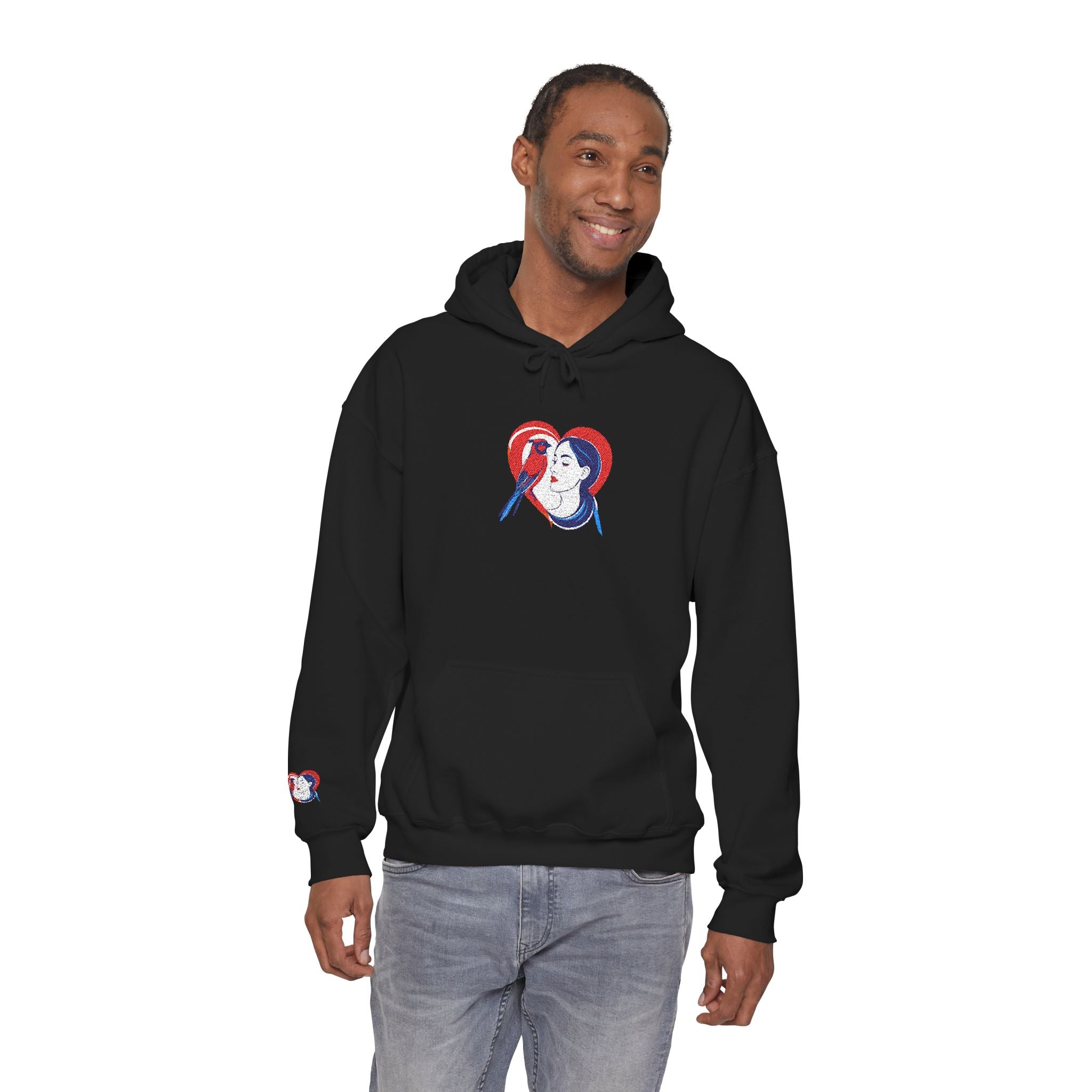 Embroidered Hoodie Patriotic Heart Portrait Graphic Hooded Sweatshirt