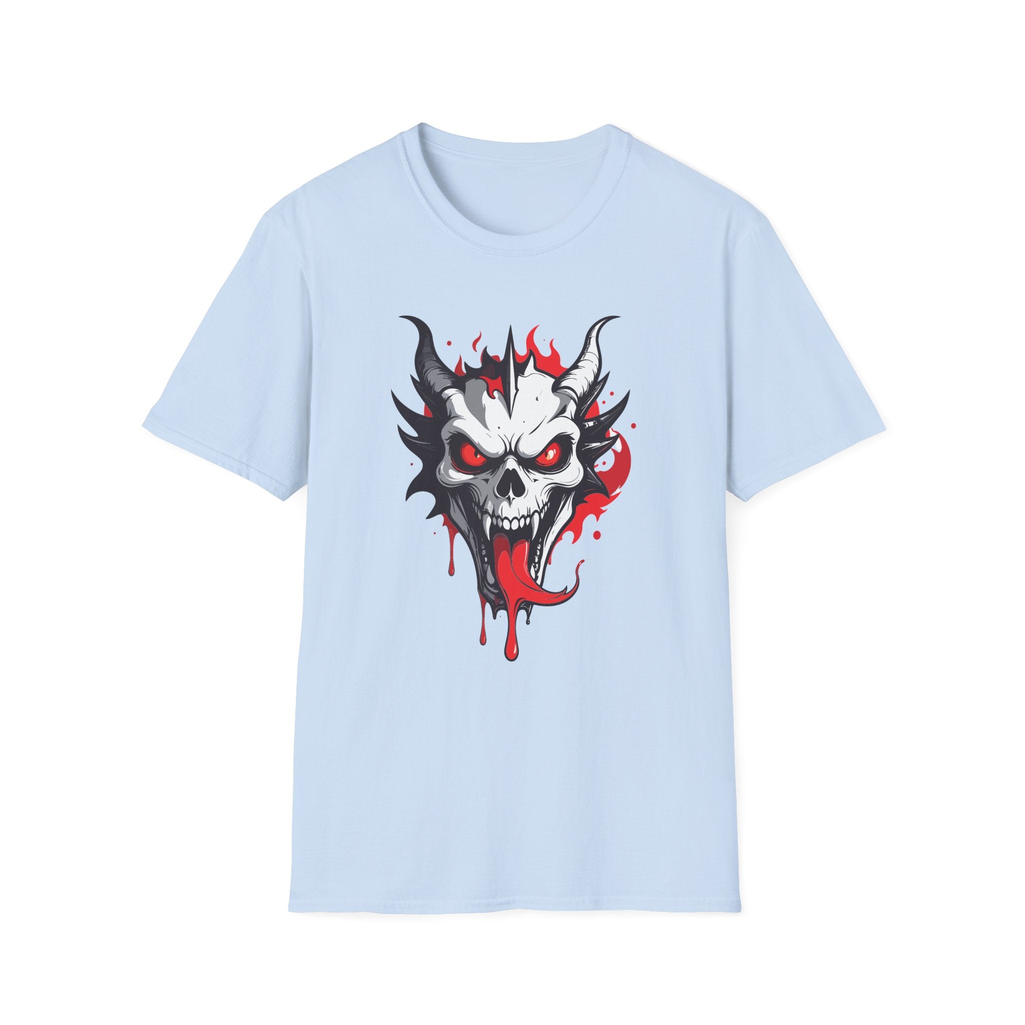 Horror Demon Skull T-Shirt Bloody Grinning Devil Graphic Tee