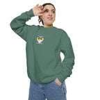 Embroidered Yellow Blue Owl Sweatshirt Small Chest Graphic Crewneck