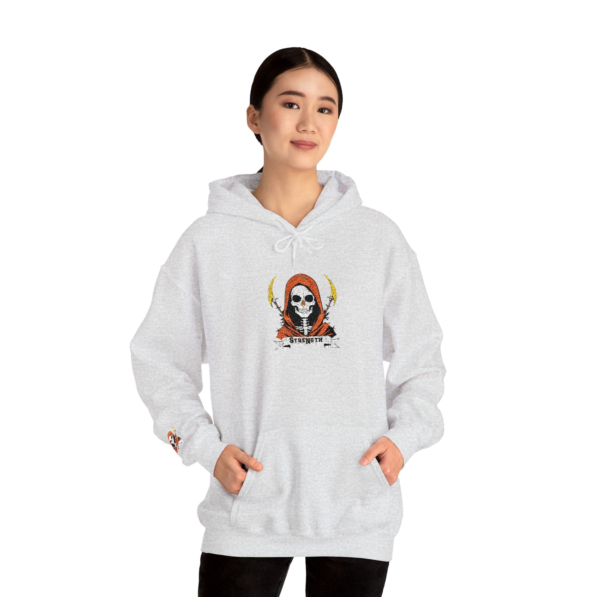 Embroidered Skull Reaper Hoodie Gothic Grim Reaper Graphic Sweatshirt