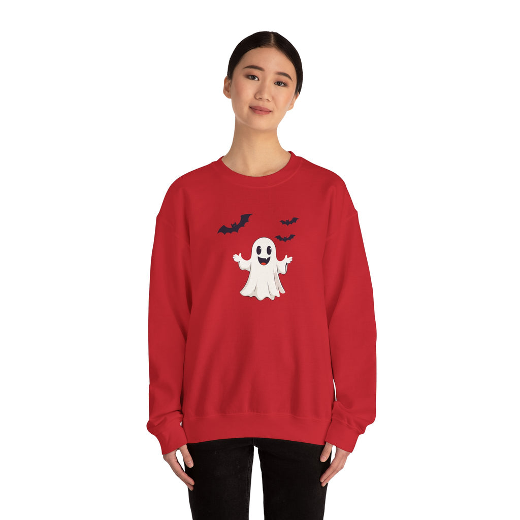 Halloween Ghost Crewneck Sweatshirt Cute Boo Ghost & Bats Cozy Pullover