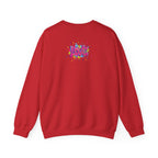 Red sweatshirt with colorful 'LOVE' graphic on the back against a white background