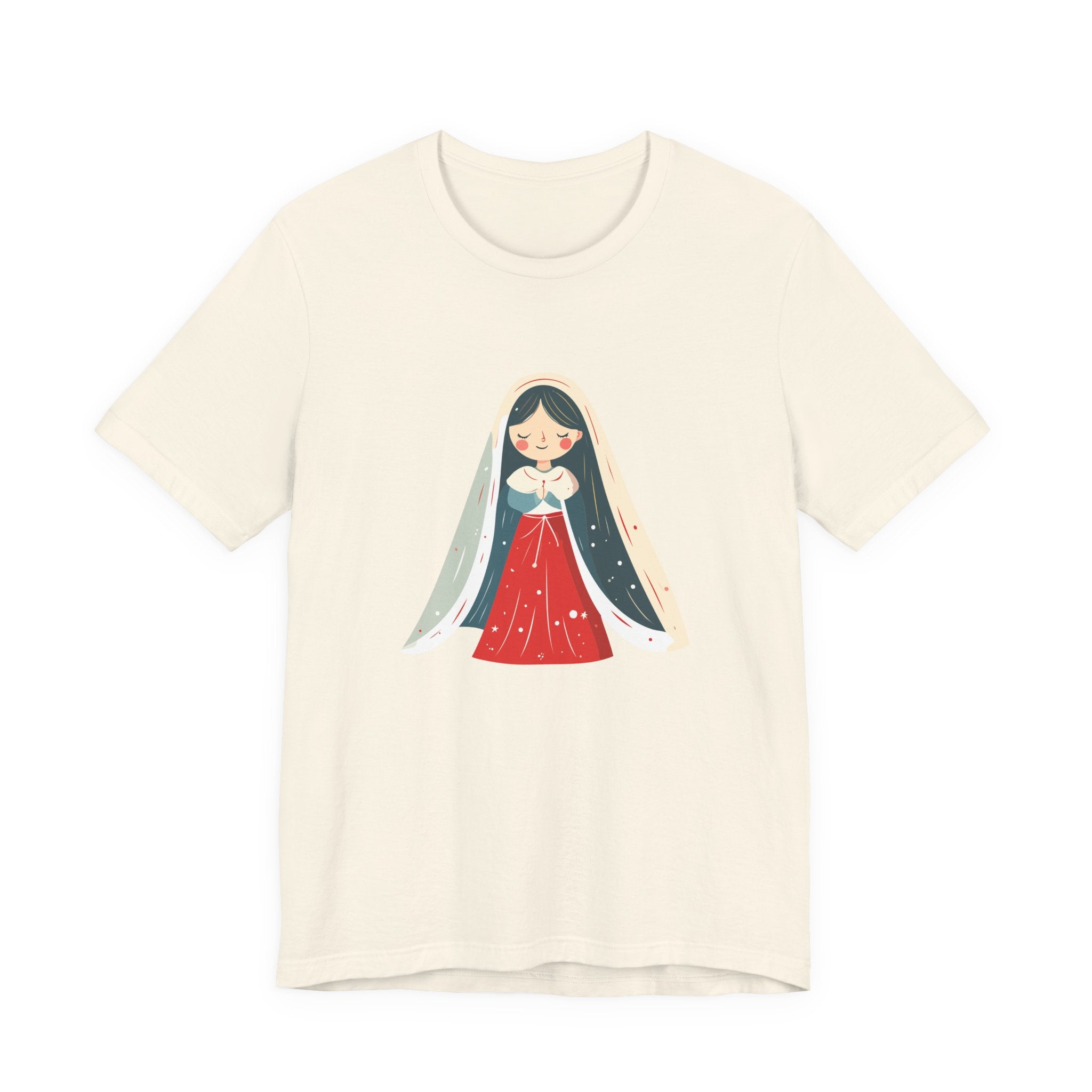 Virgin Mary Illustration Tee — Cute Nativity T-Shirt