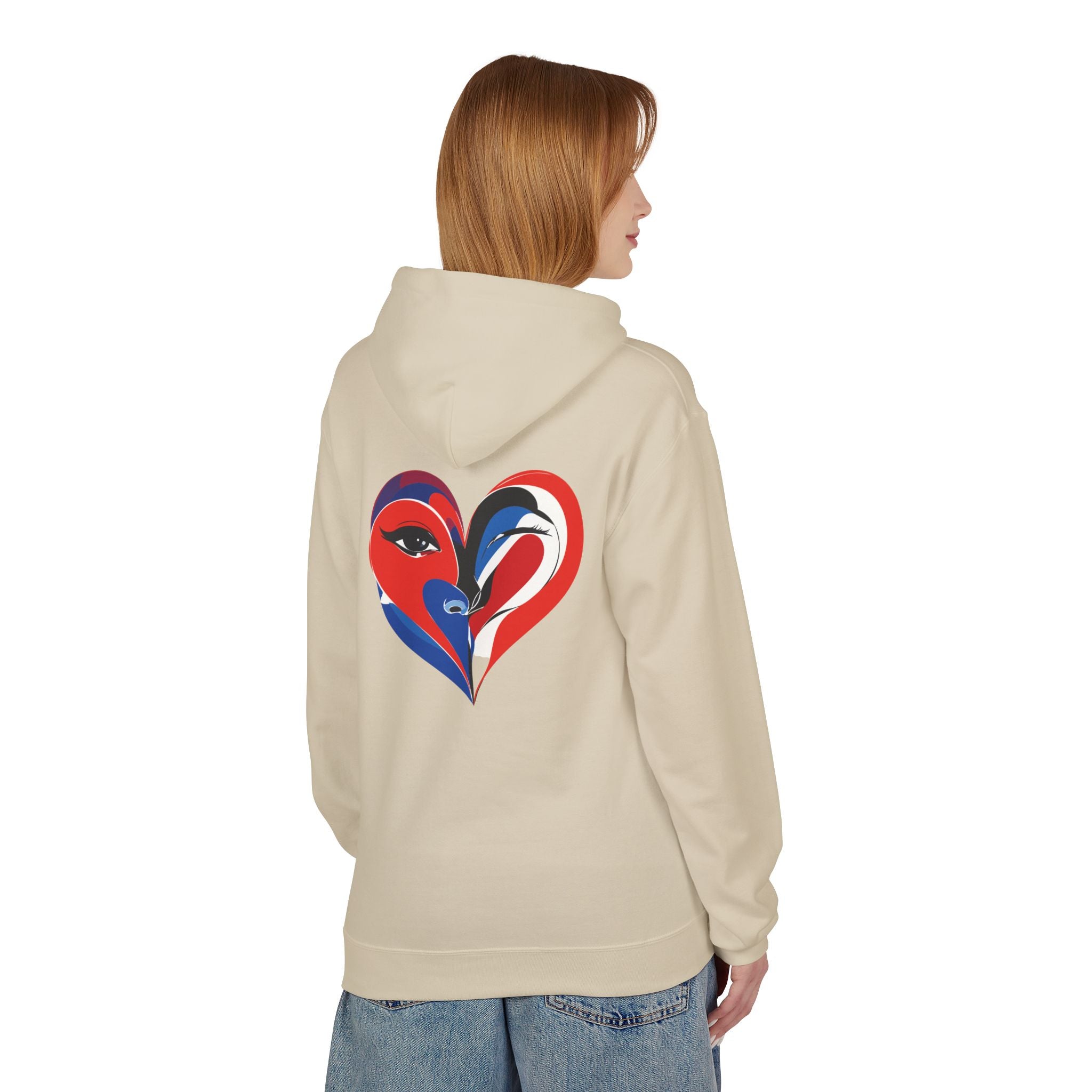 Patriotic Heart Face Hoodie Red White Blue Love Graphic