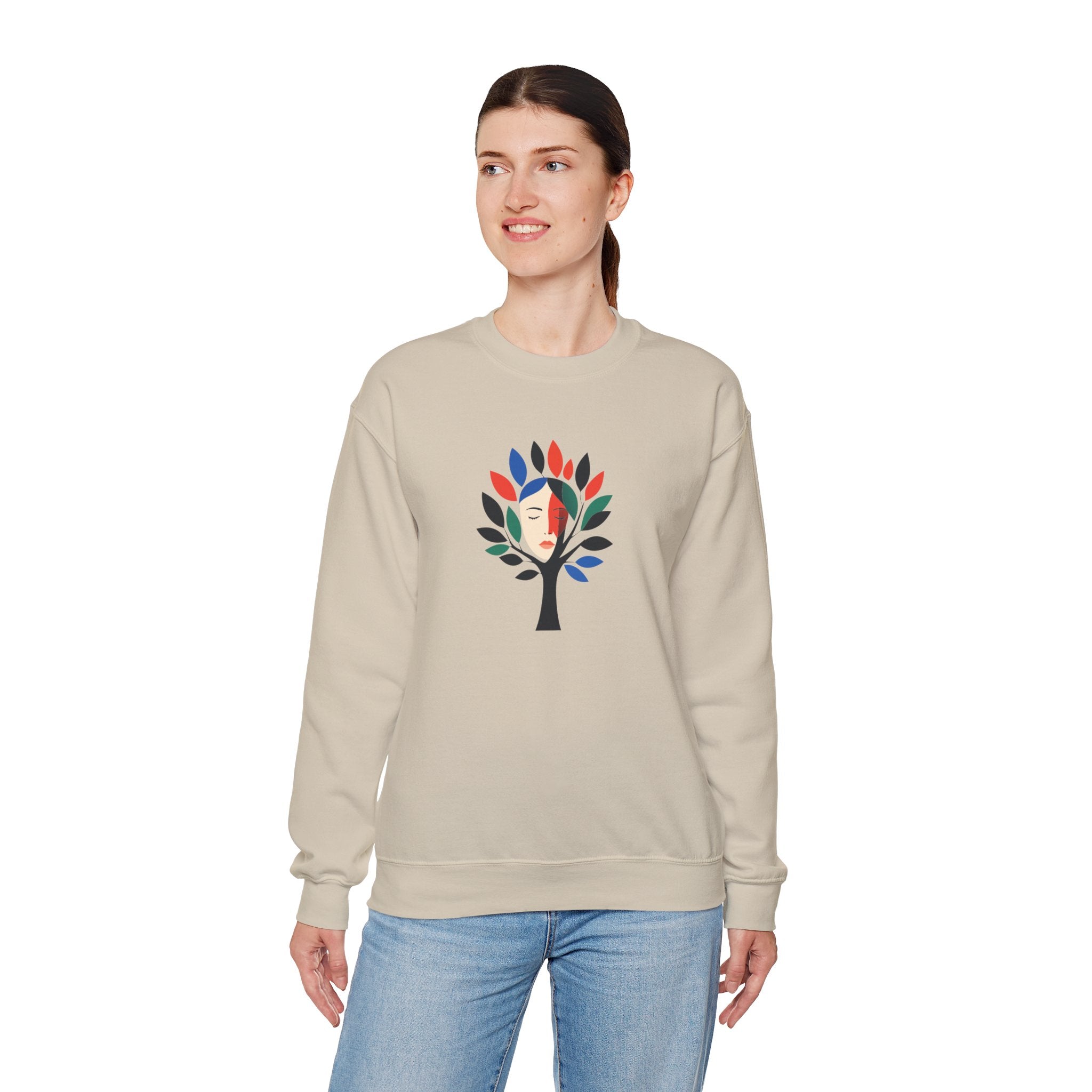 Crewneck Sweatshirt Colorful Tree of Life Face Graphic