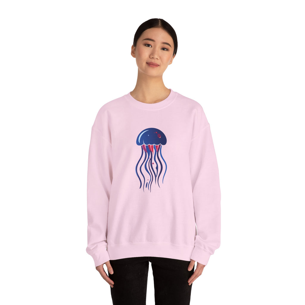 Jellyfish Graphic Crewneck Sweatshirt Cute Blue & Pink Ocean Animal Tee for Beach Lovers