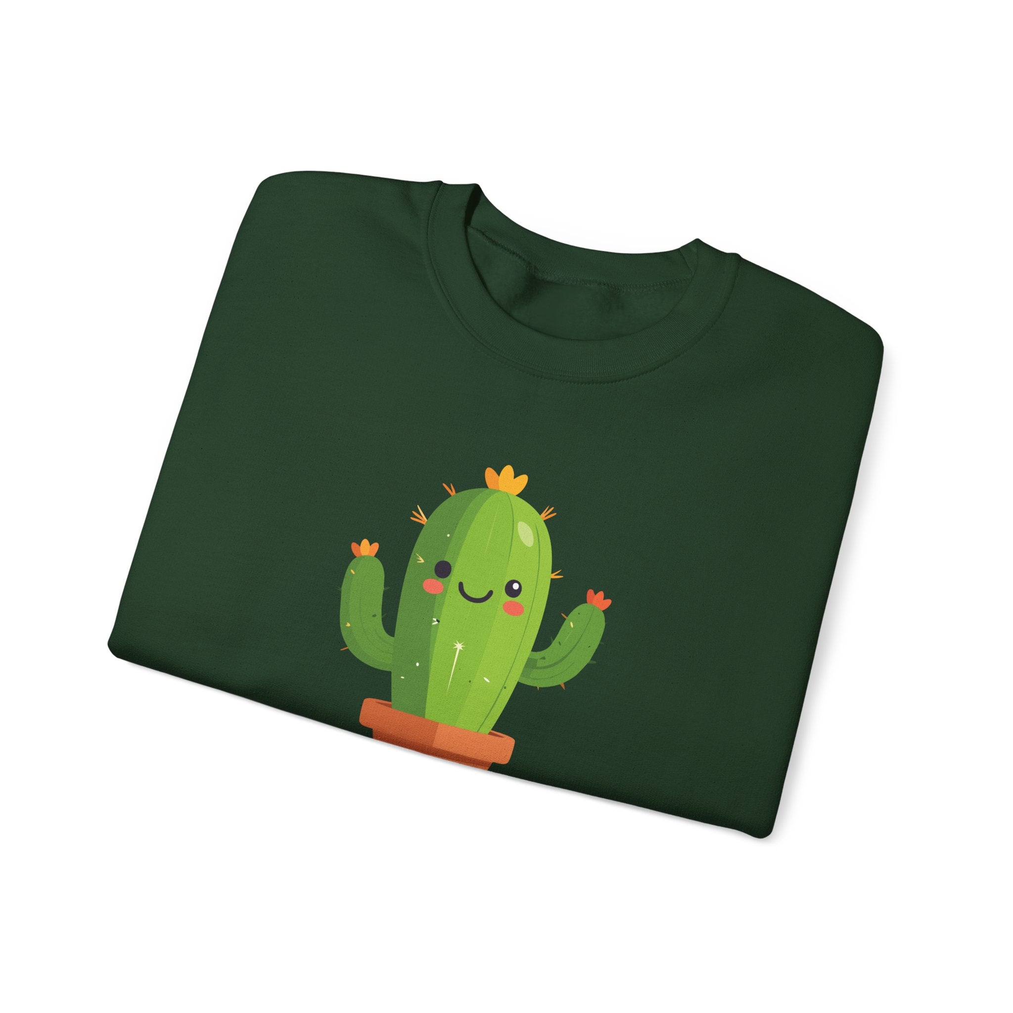 Cute Kawaii Cactus Crewneck Sweatshirt Smiling Potted Cactus Graphic