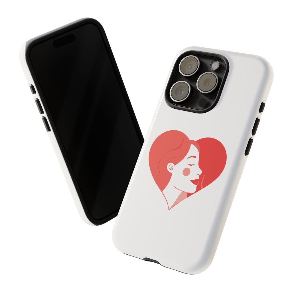 Phone Case — Minimal Heart Portrait Protective Tough Case (Pink Girly Love Design)