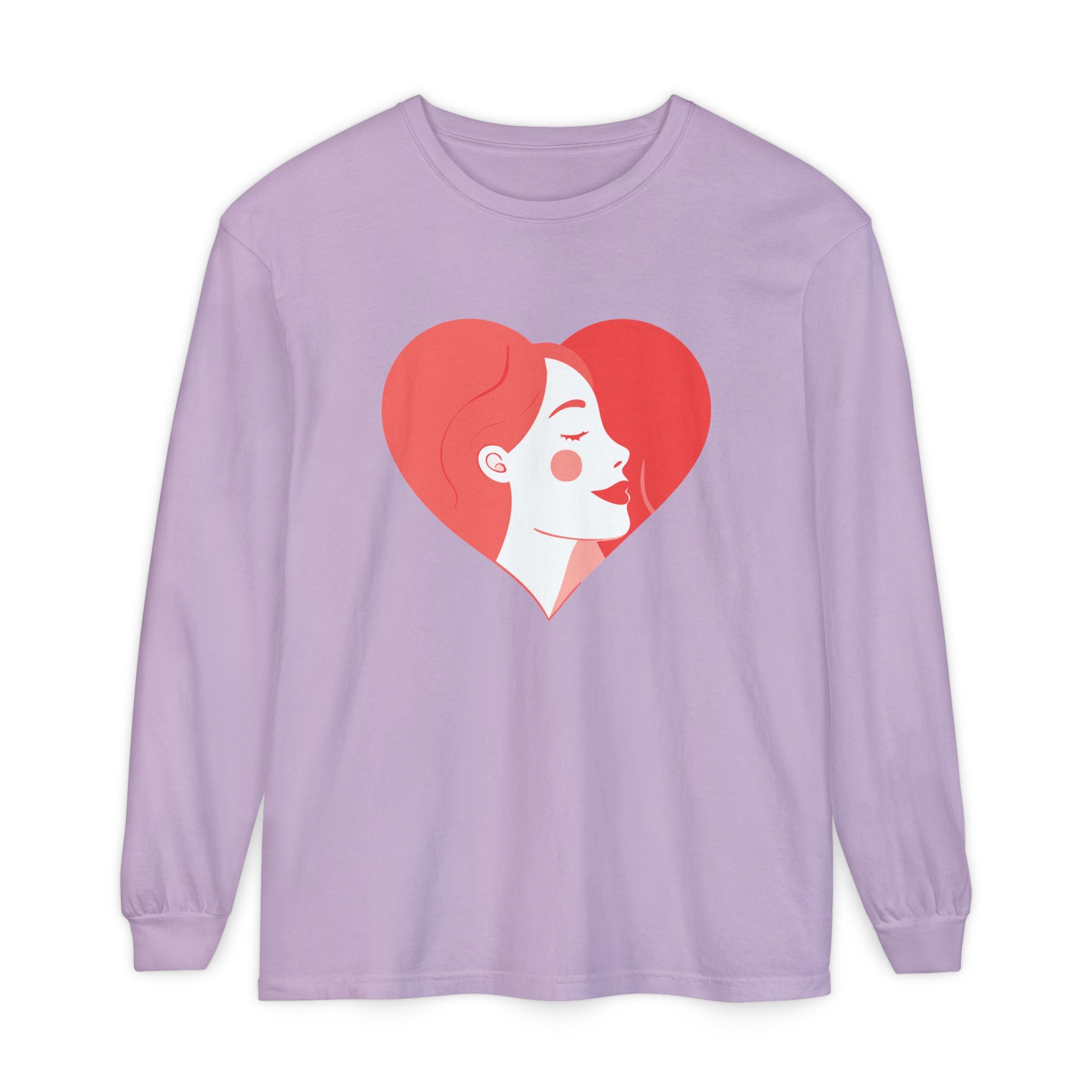 Heart Portrait Long Sleeve Tee — Romantic Red Lady Graphic