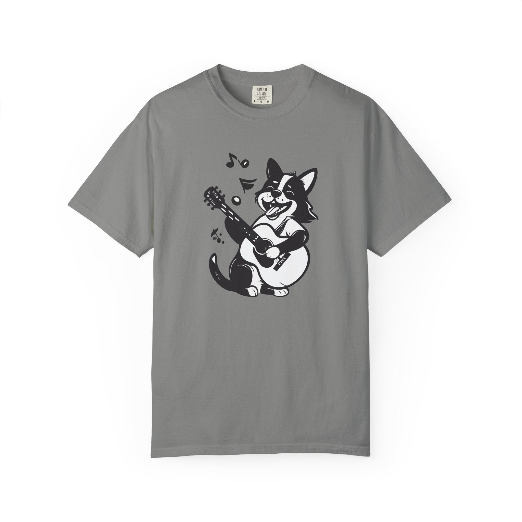 Corgi Playing Guitar T-Shirt  Cute Musical Dog Tee Rockstar Design