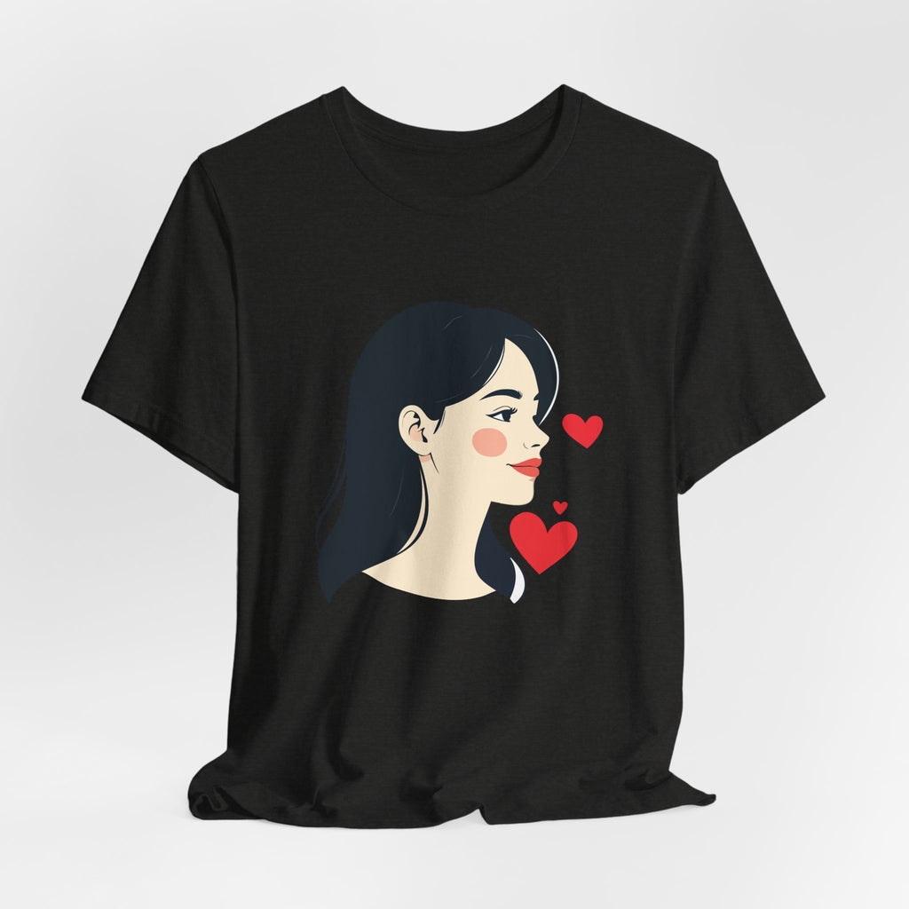 Women’s Portrait Tee with Heart Accents – Cute Kawaii Girl Graphic T-Shirt