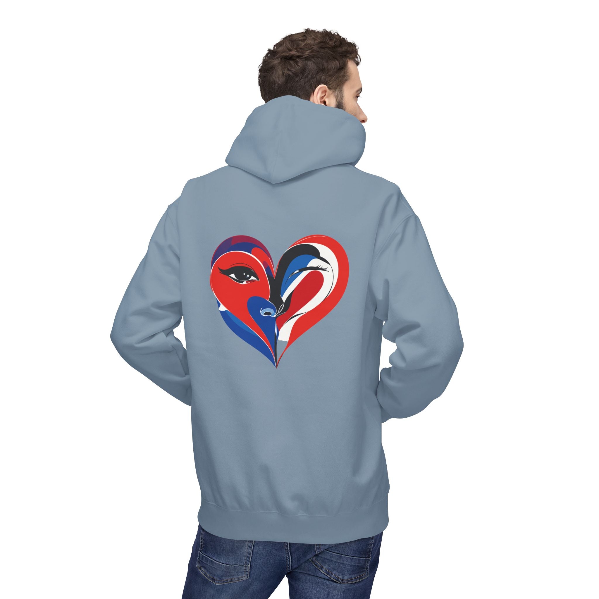 Patriotic Heart Face Hoodie Red White Blue Love Graphic