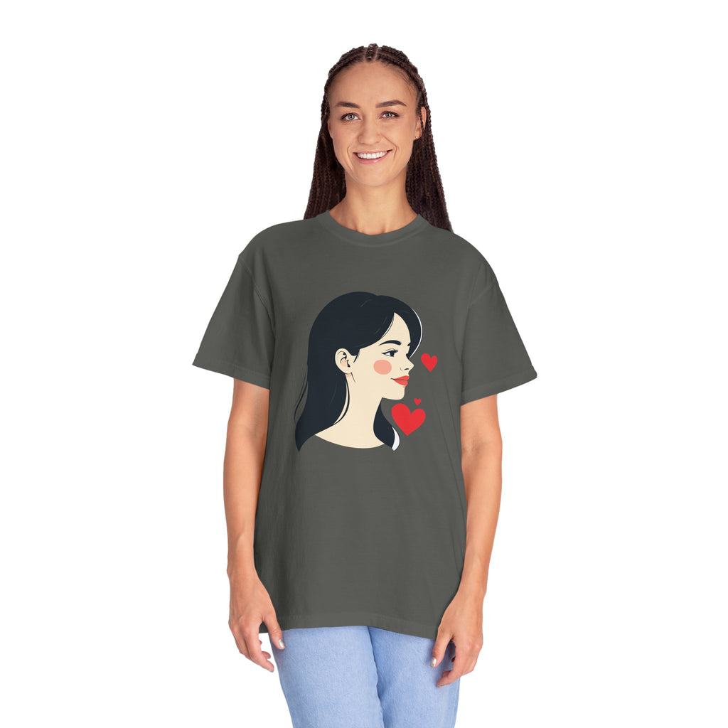 T-Shirt — Minimal Cute Girl Profile with Hearts Graphic