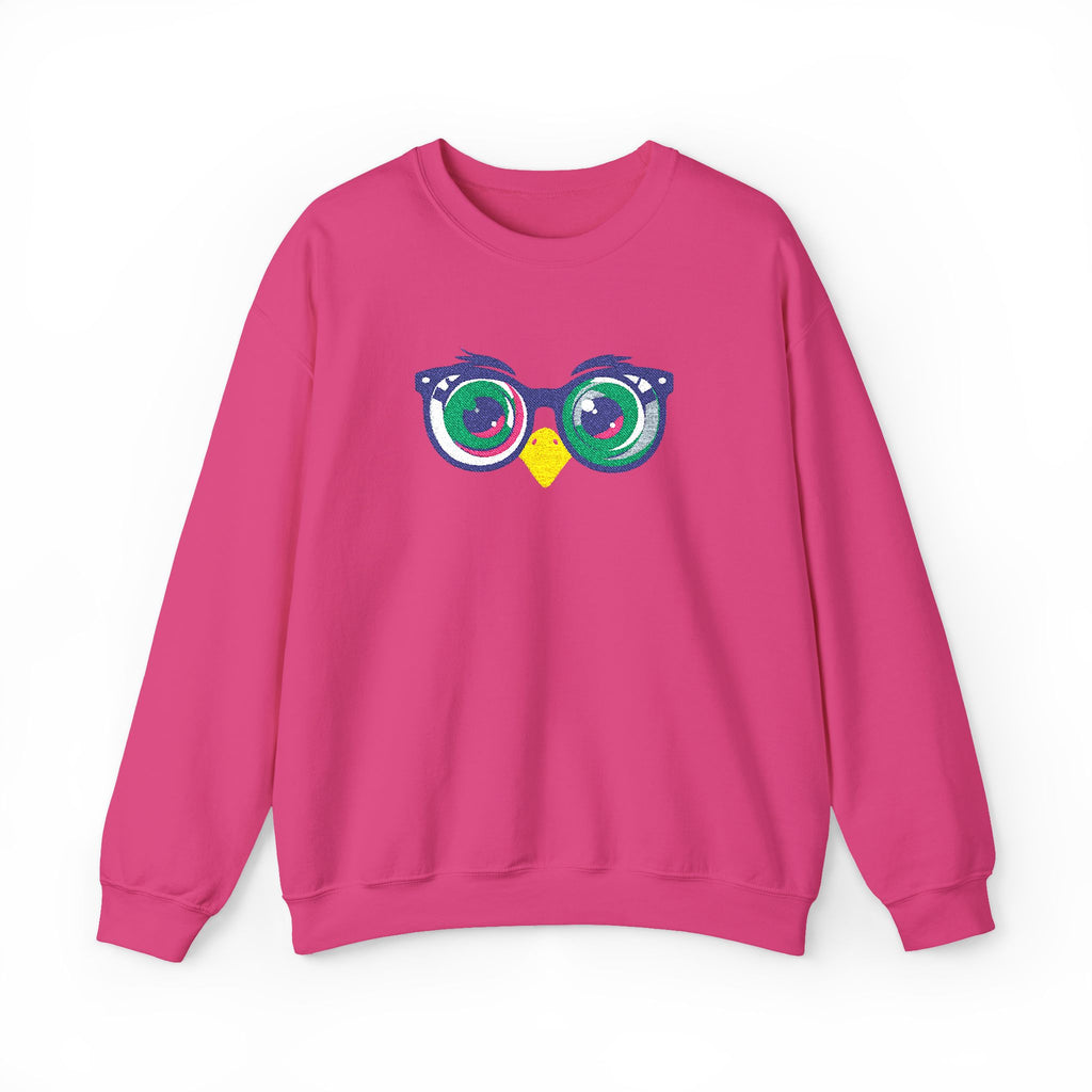 Owl Glasses Sequin Crewneck Sweatshirt Whimsical Sparkle Pullover
