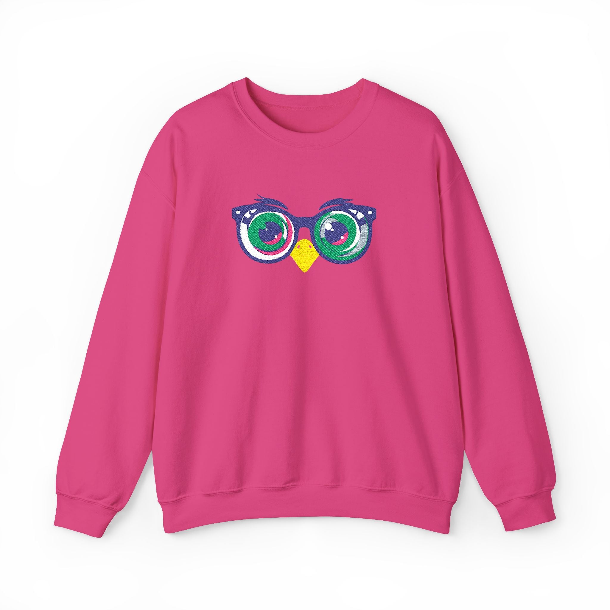 Owl Glasses Sequin Crewneck Sweatshirt Whimsical Sparkle Pullover