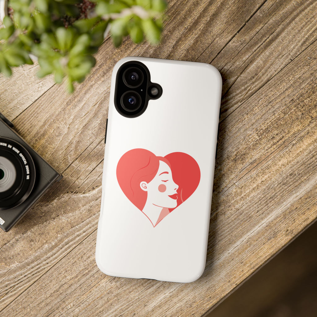 Phone Case — Minimal Heart Portrait Protective Tough Case (Pink Girly Love Design)
