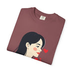 T-Shirt — Minimal Cute Girl Profile with Hearts Graphic