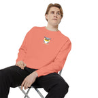 Embroidered Yellow Blue Owl Sweatshirt Small Chest Graphic Crewneck