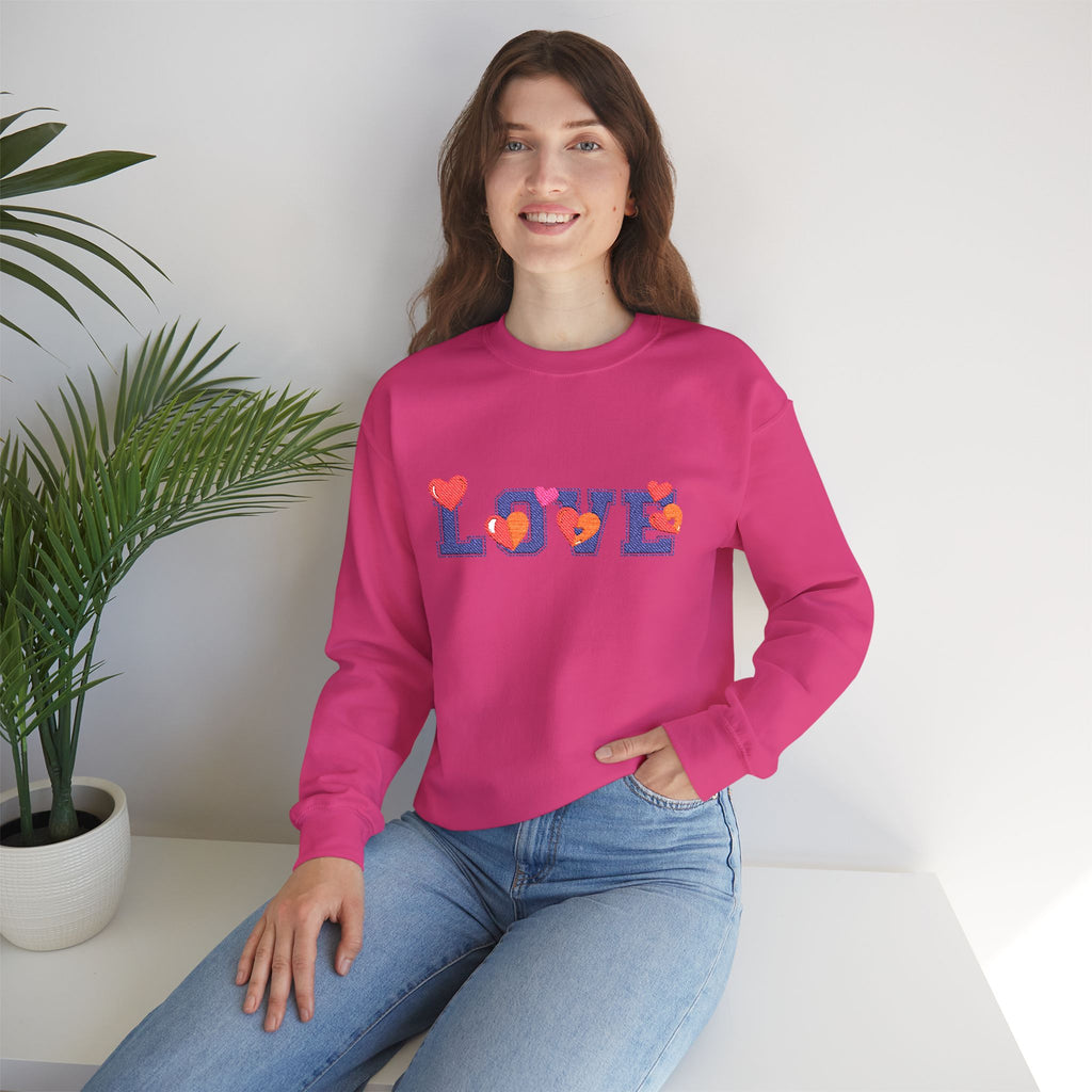LOVE Floral Crewneck Sweatshirt Heart Pattern Cozy Pullover