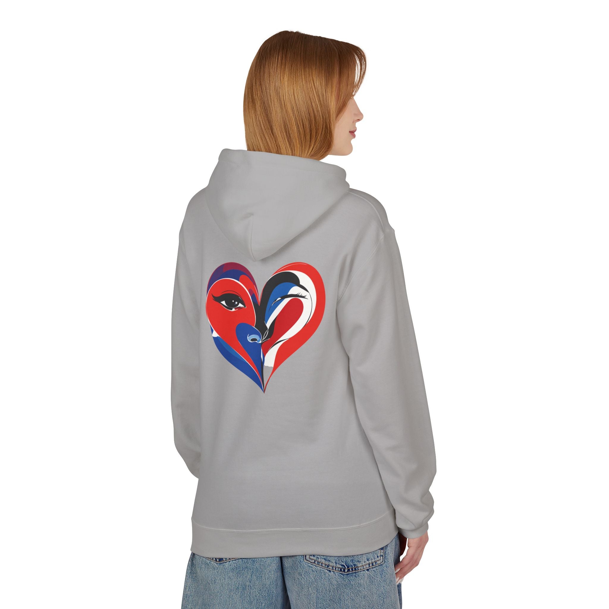 Patriotic Heart Face Hoodie Red White Blue Love Graphic