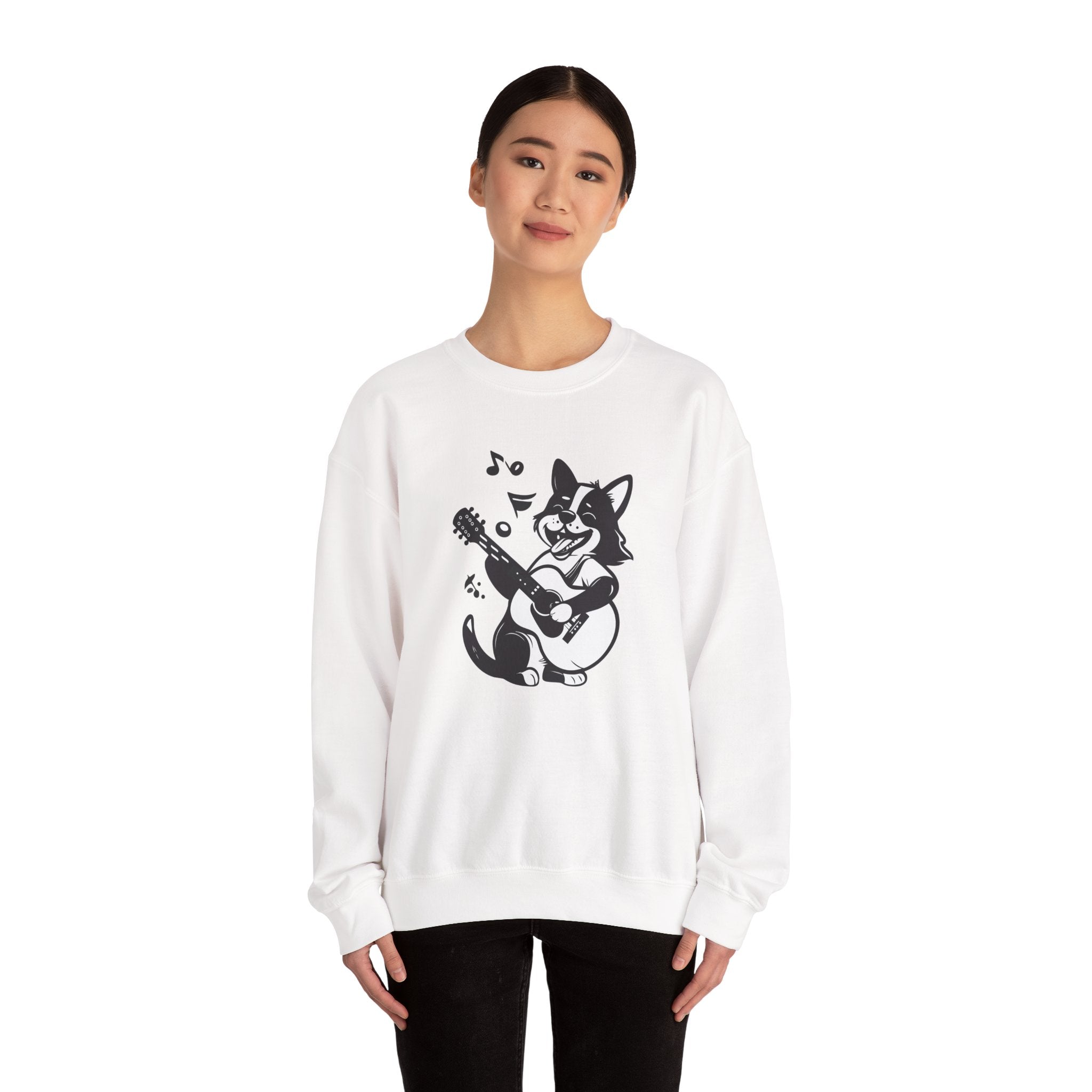 Corgi Playing Guitar Sweatshirt Cute Musical Dog Crewneck