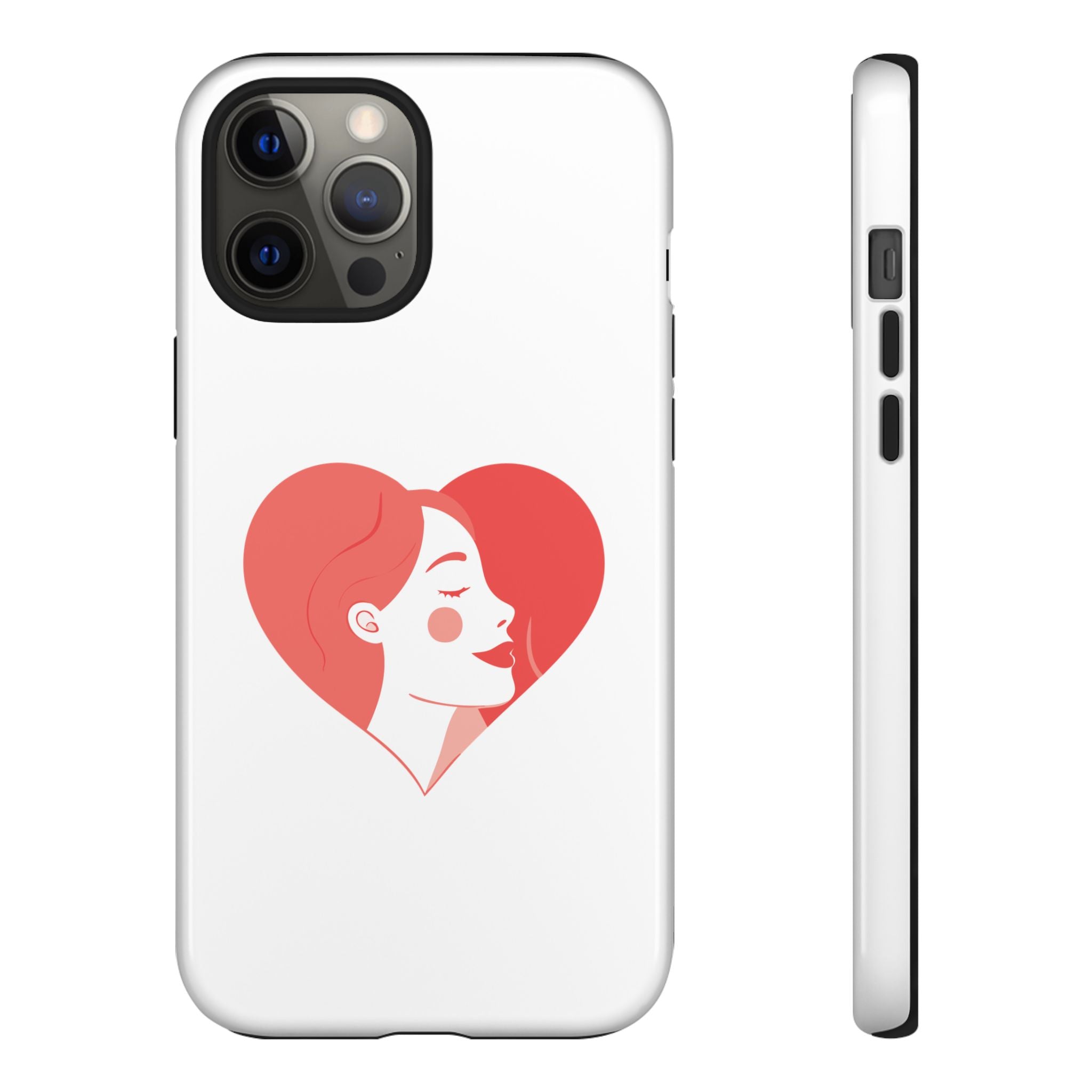 Phone Case — Minimal Heart Portrait Protective Tough Case (Pink Girly Love Design)