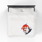 Cute Halloween Ghost Plush Blanket Cozy Velveteen Throw with Bats & Moon