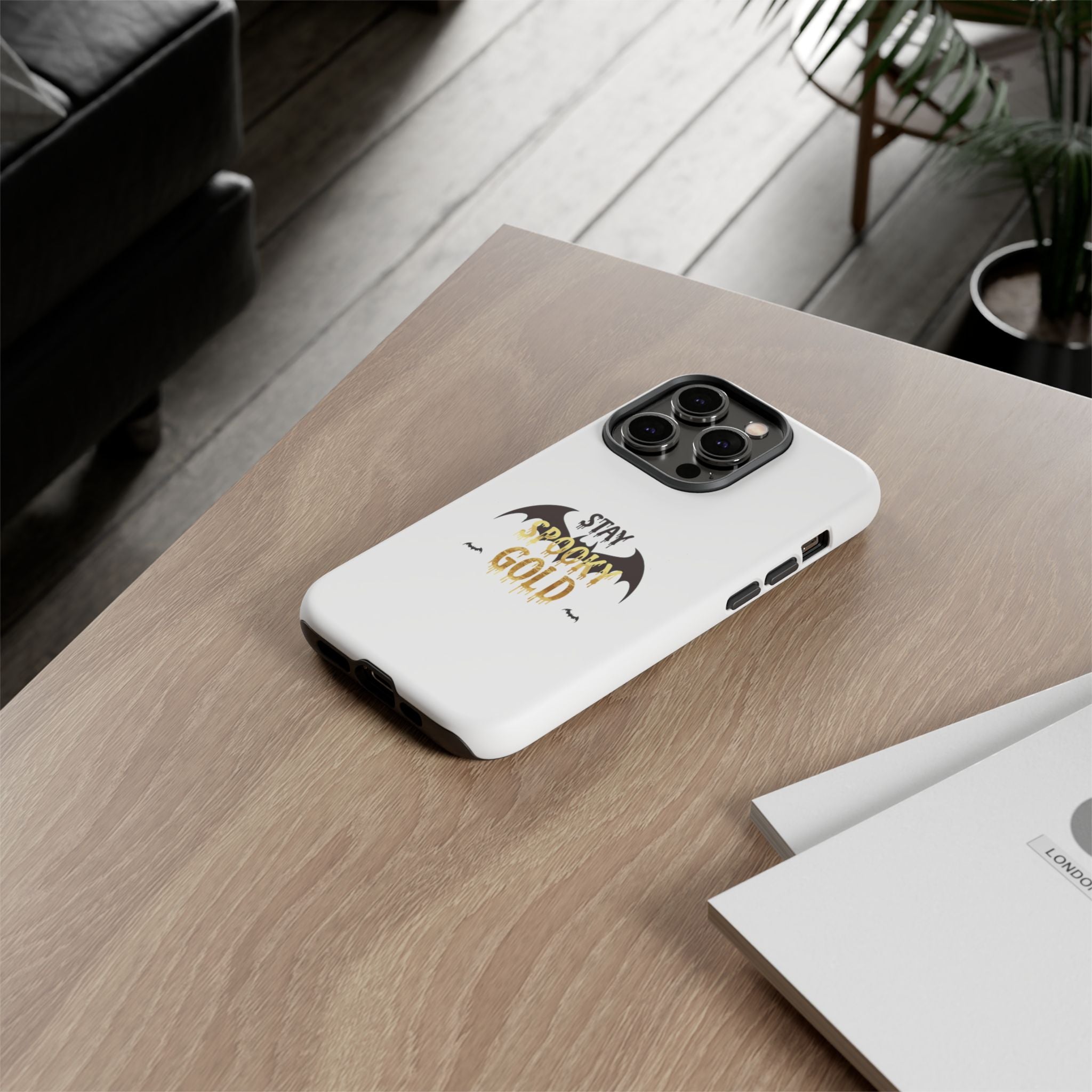 Stay Spooky Gold Phone Case Halloween Bat Design