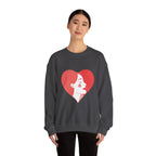 Heart Profile Crewneck Sweatshirt — Minimal Red Heart Portrait Graphic, Women face in Heart
