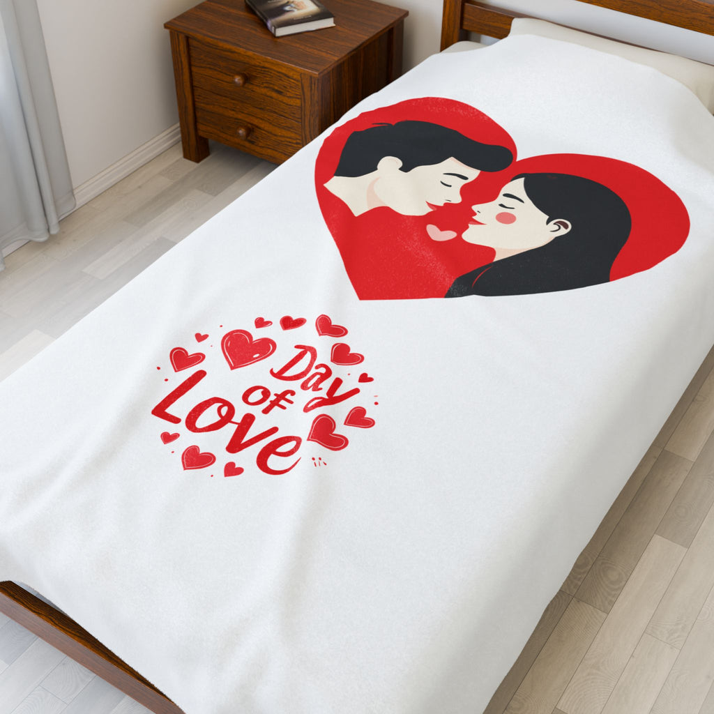 Valentine's Day Plush Blanket — 'Day of Love' Couple Heart Design