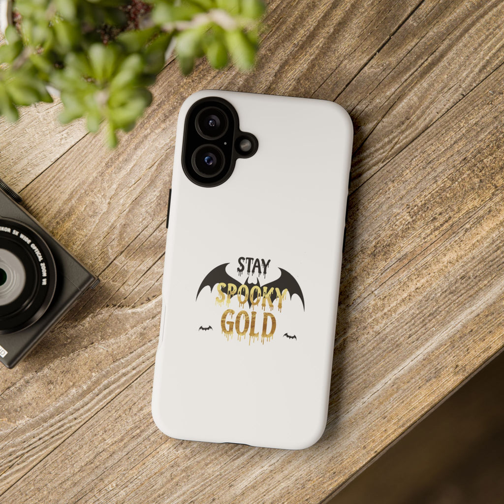 Stay Spooky Gold Phone Case Halloween Bat Design