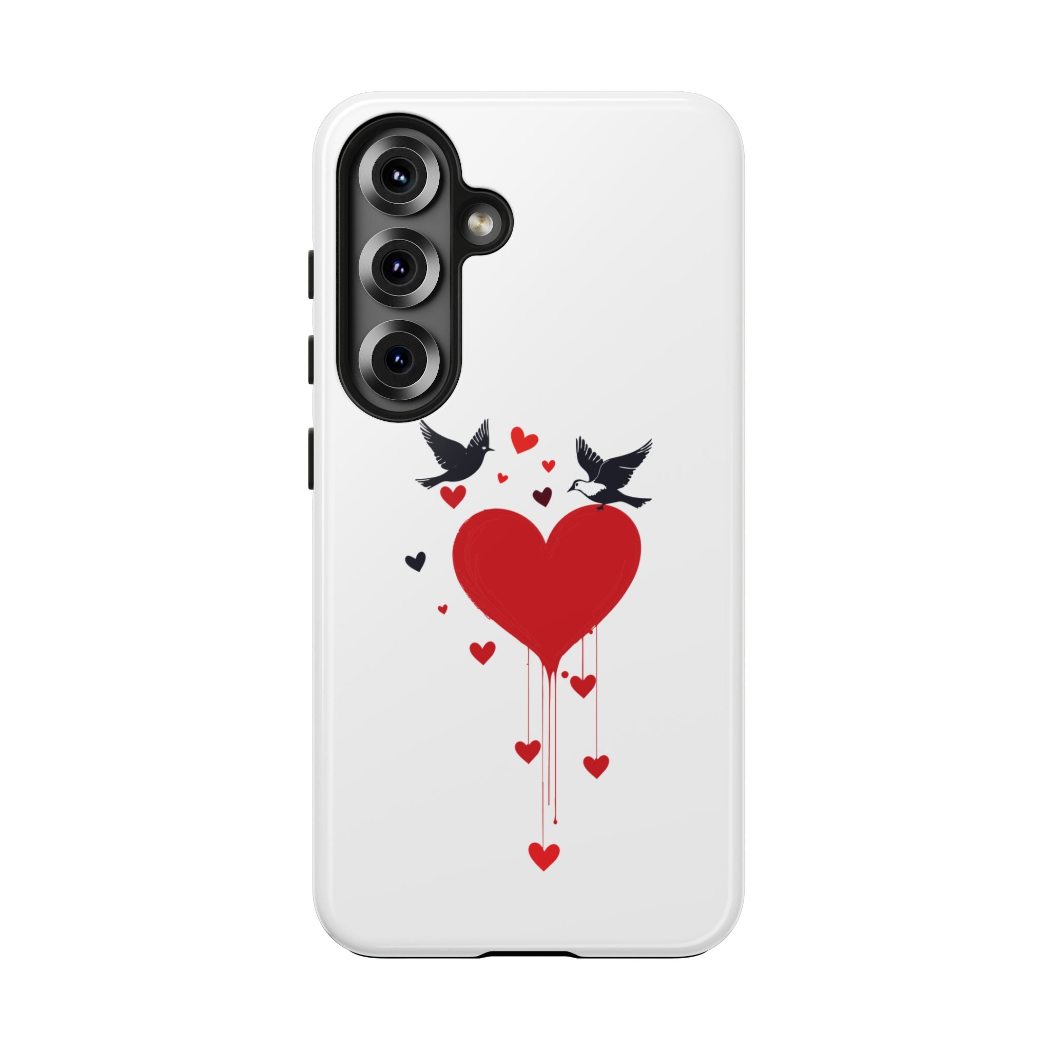 Tough Phone Case Red Dripping Heart with Doves Valentine's Protection