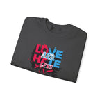 Crewneck Sweatshirt 'Love and Less Hate' Graffiti Heart Design
