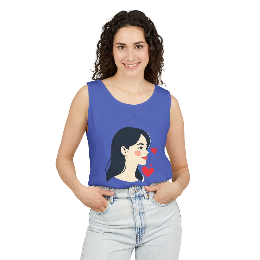 Kawaii Girl Portrait Tank Top Cute Heart Illustration Graphic Tank