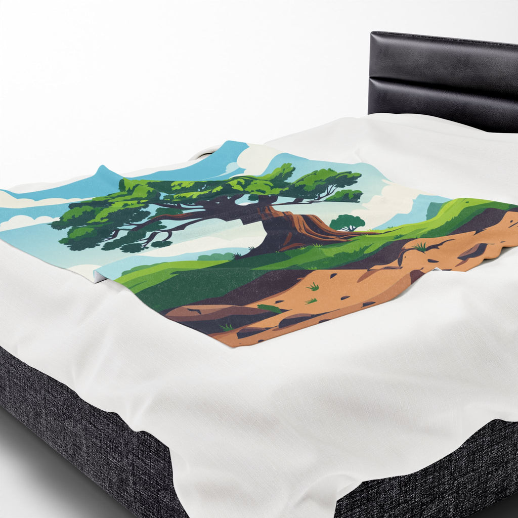 Tree of Life Velveteen Plush Blanket Cozy Illustrated Nature Throw