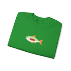 Green t-shirt with a fish graphic on a white background