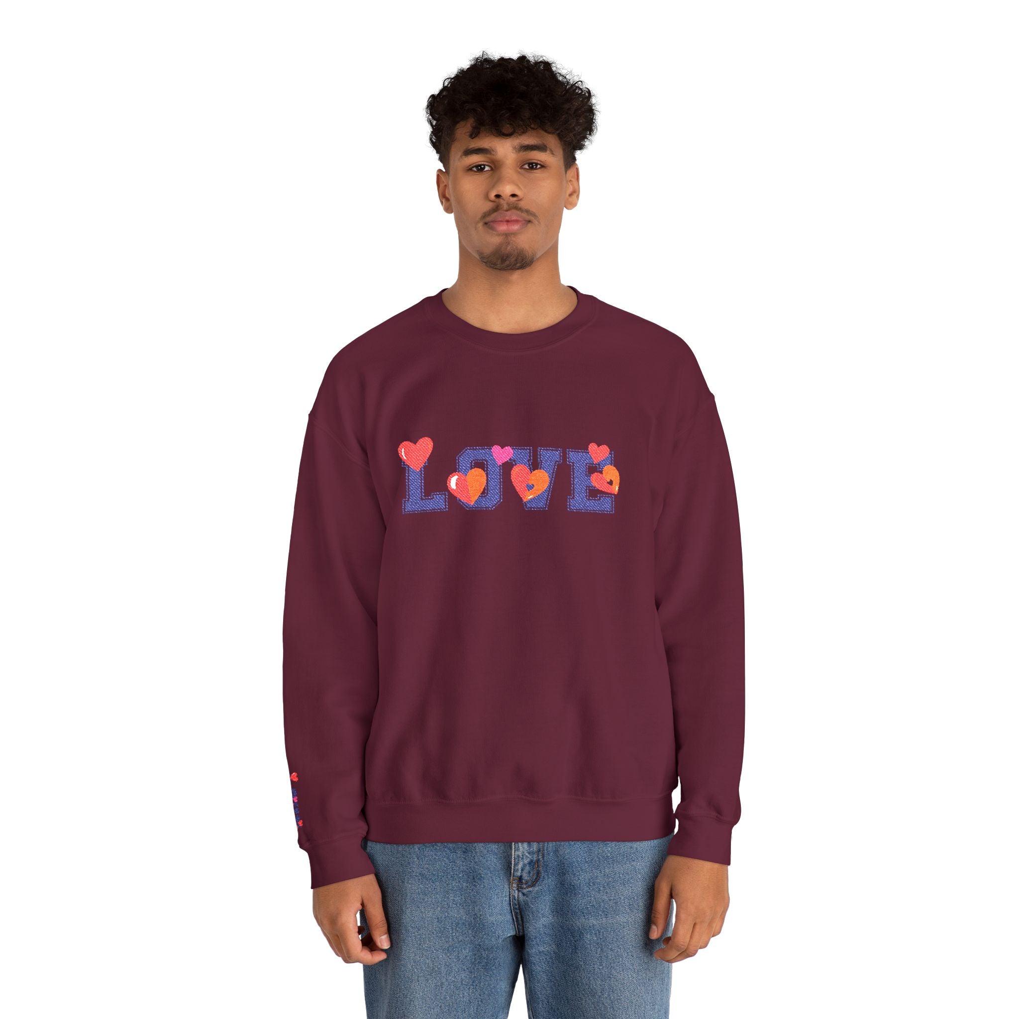 LOVE Floral Crewneck Sweatshirt Heart Pattern Cozy Pullover