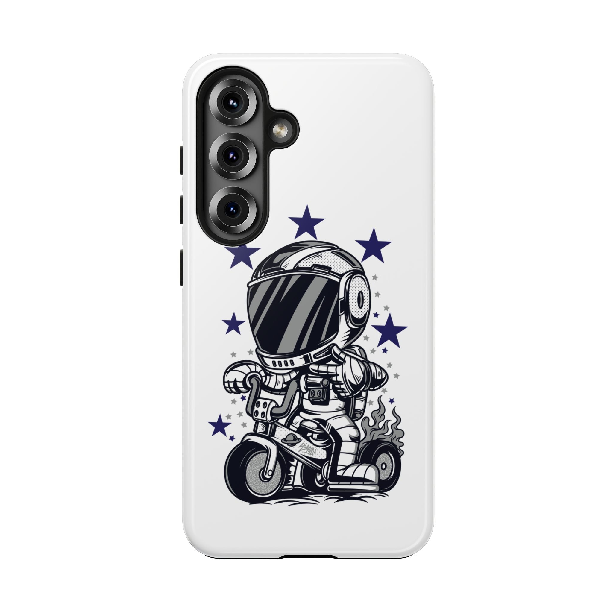 Astronaut Biker Tough Phone Case Retro Space Helmet Rider with Stars